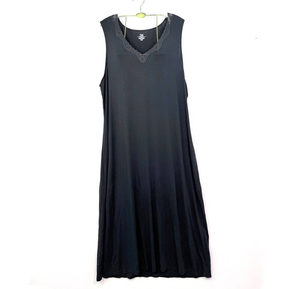 Adonna Woman Black Lace Trim Sleeveless Modal Nightgown Plus Size 2X 20W-22W